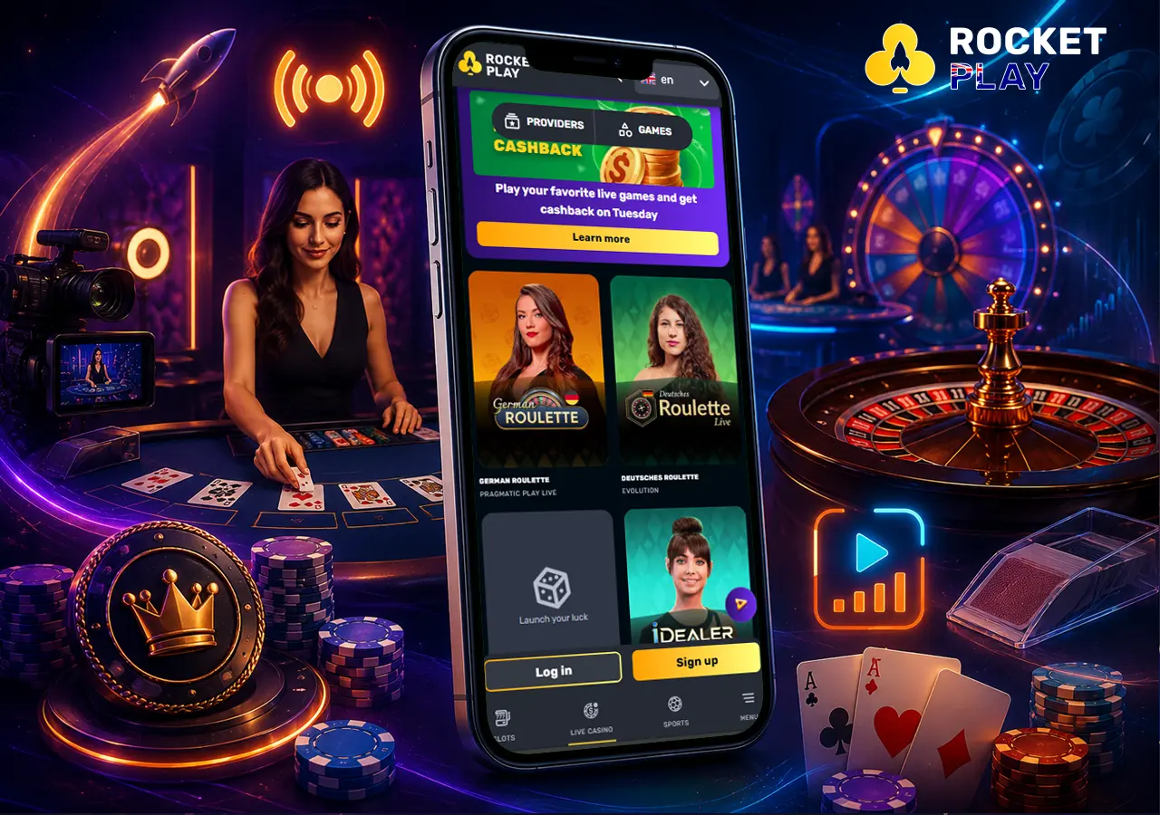 Live casino review shown with elegant dealer tables and game-show excitement