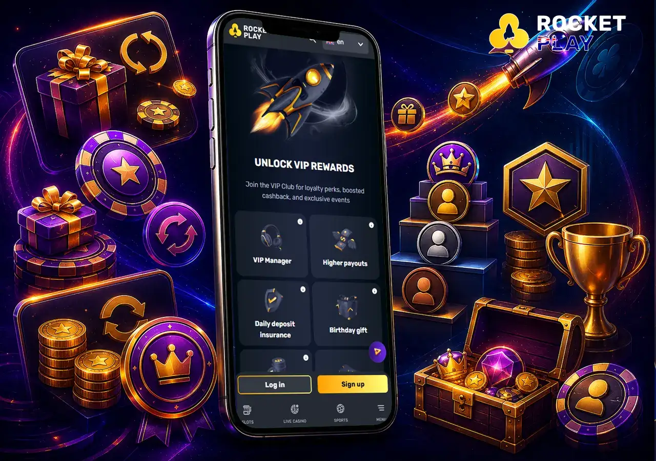 Ongoing promotions shown as a rewarding VIP path with reloads, cashback and tournaments
