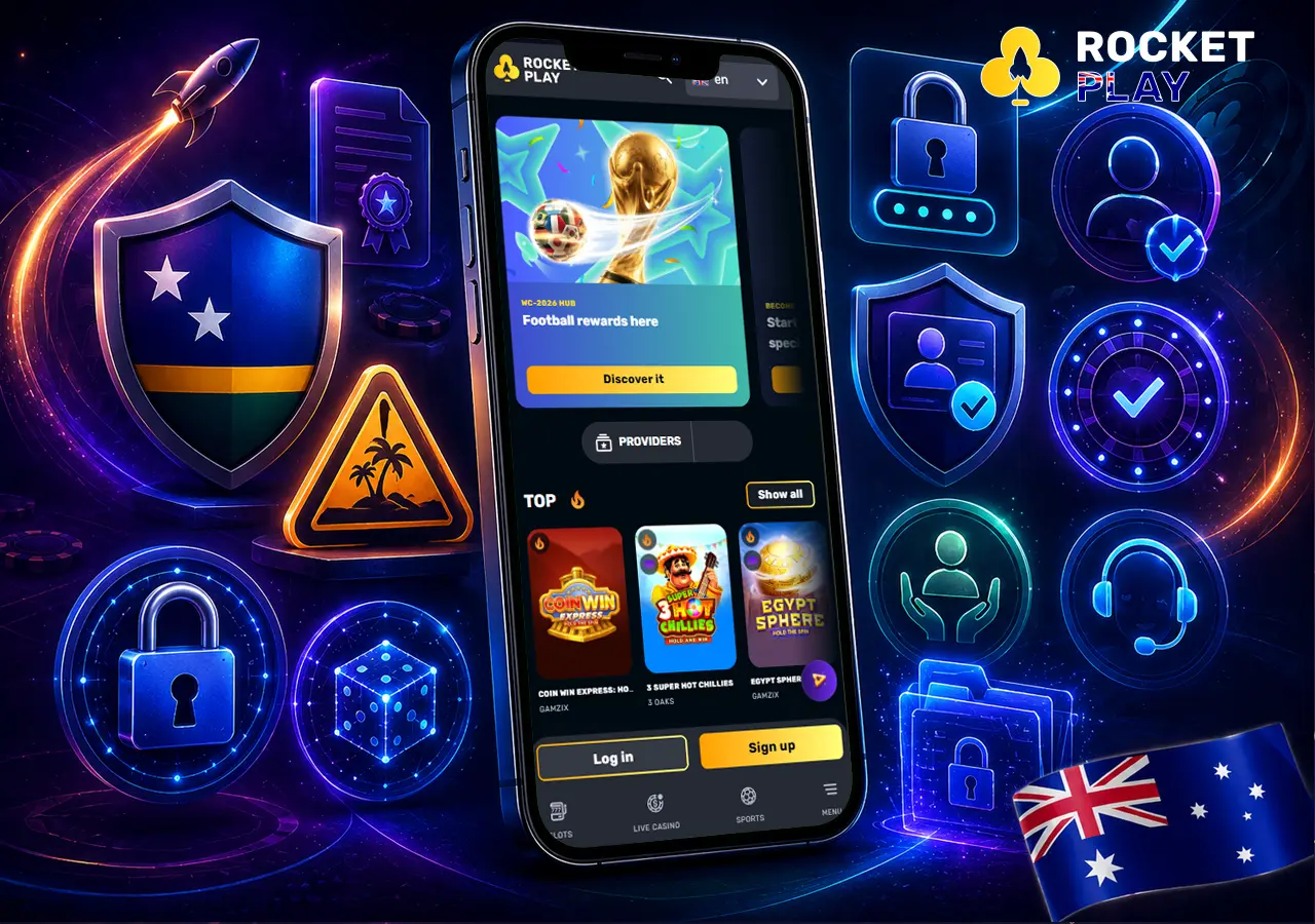 Safety for Australian players shown with licensing cues, encryption and responsible play tools