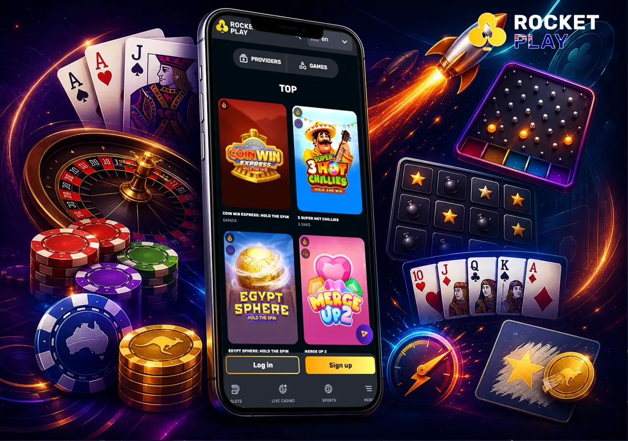 Table and instant games shown in a fast, colourful casino arcade mood